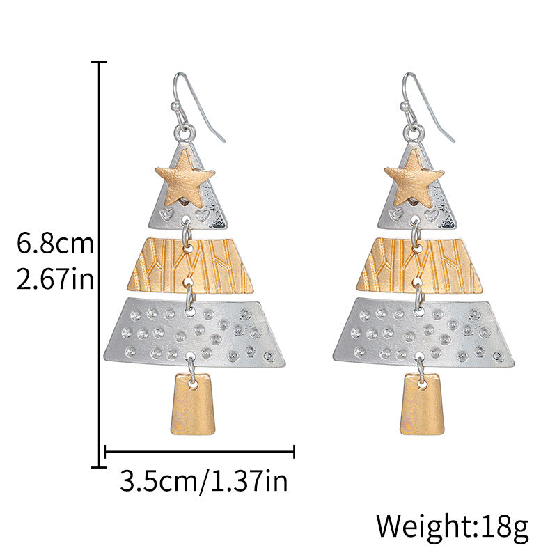 Handmade Exaggerated Big Christmas Tree Five-pointed Star Alloy Stitching Earrings