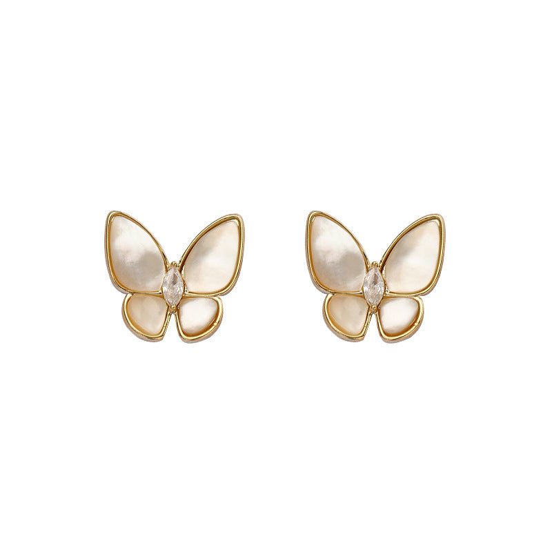 Women's Pure Sier Ear Pin Copper Micro Inlaid Zircon Natural Freshwater Rings