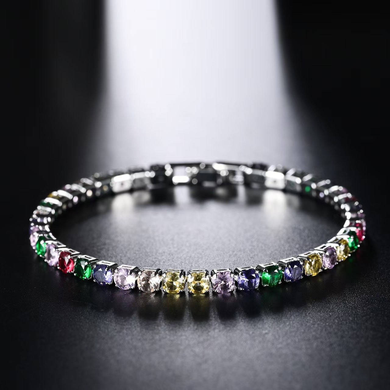 Star Color Stone White Crystal Love Zircon Square Sier Bracelet