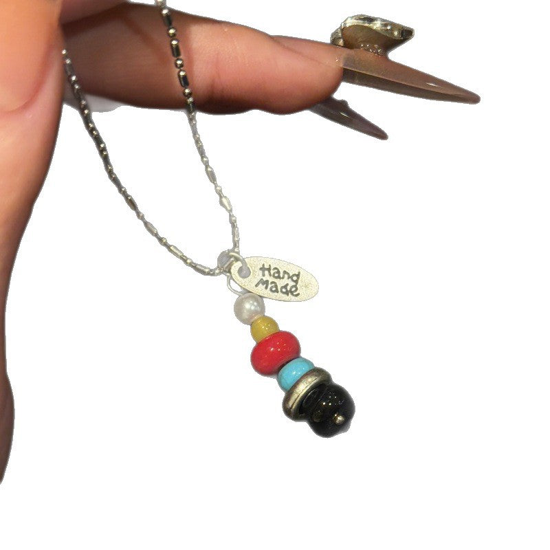 Contrast Color Beaded Niche Design Unique Sweater Chain Retro High Pendants