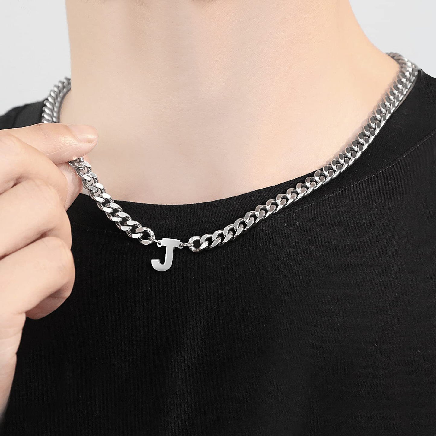 Men's Steel Cuban Link Chain English Letter Necklaces