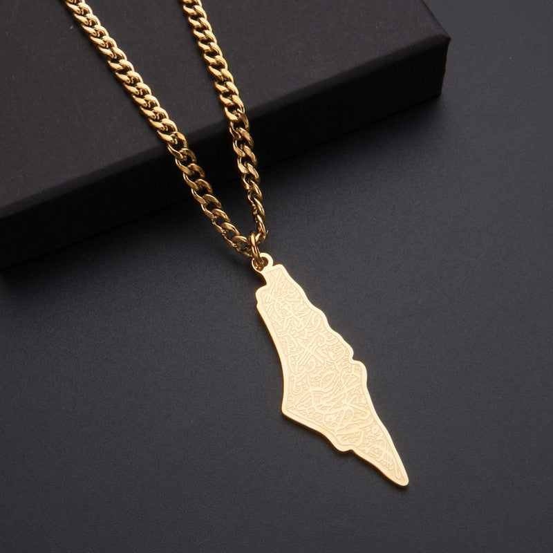 Oil Dripping Vintage Palestine Map Stainless Steel Necklaces