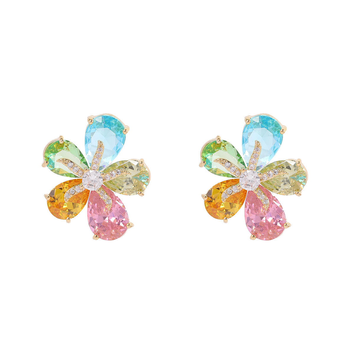Colorful Crystal Gradient Eardrops Light Luxury Flower Stud Earrings