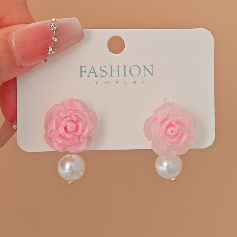 Women's Style Autumn Pearl Camellia Light Luxury Earrings