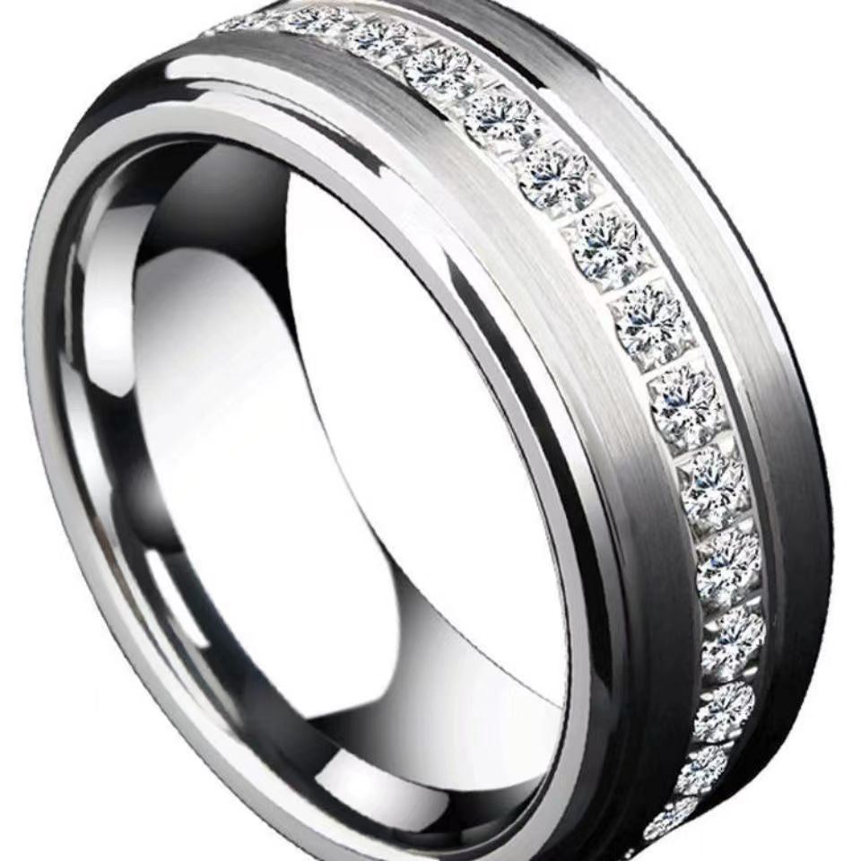 Women's & Men's Steel Diamond Couple Single Row Full Rings