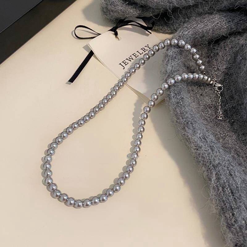 Women's Gray Pearl Sweater Light Luxury Temperament Clavicle Necklaces