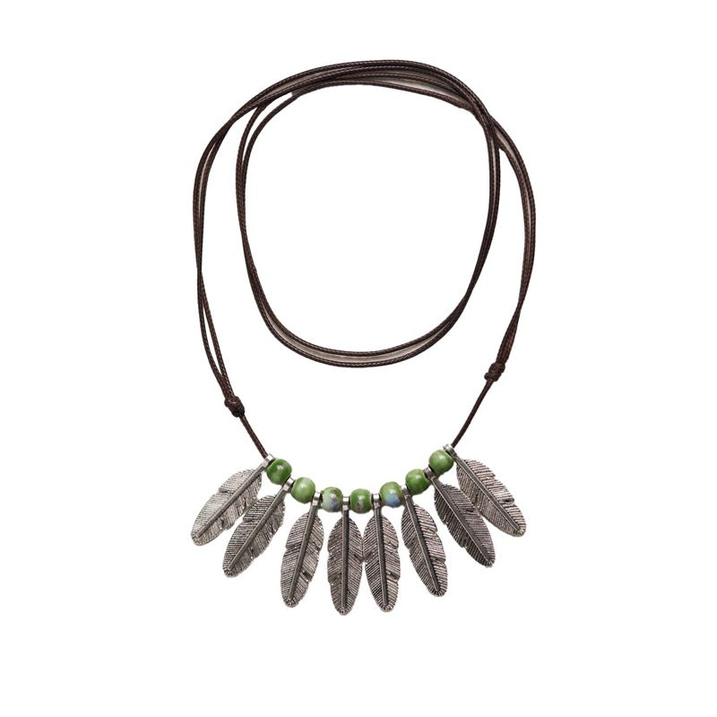Women's Style Ceramic High-grade Artistic Feather Ornaments National Elements Necklaces