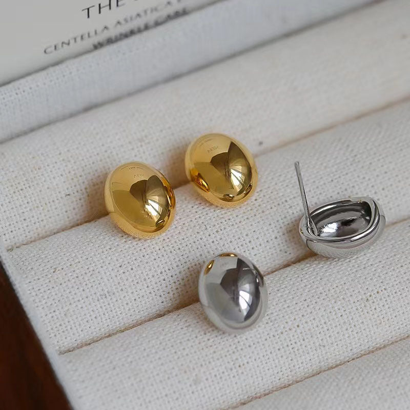 Women's Plated Sier Needle Bean Metal Trendy Earrings
