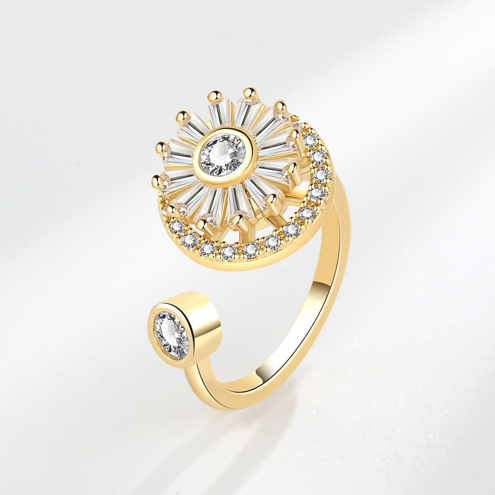 Spinning Female Personality Snowflake Opening Rotatable Rings