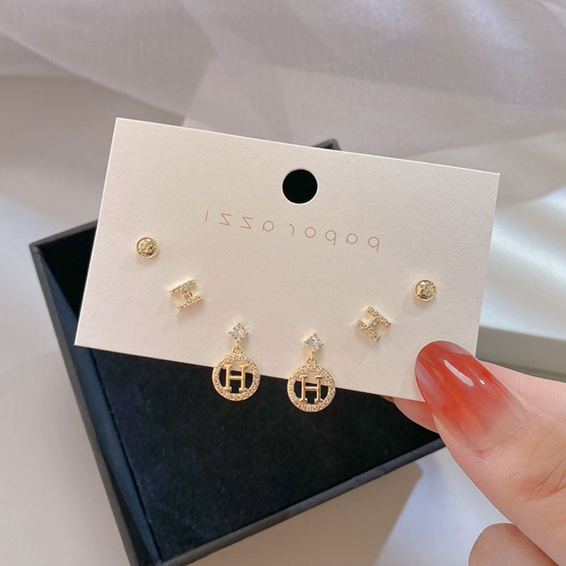 Needle Suit Asymmetric Korean Simple Swan Snowflake Temperament Earrings