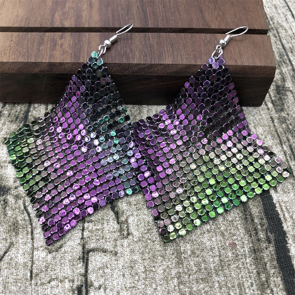 Large Mesh Plate Fashion Square Variable Earrings