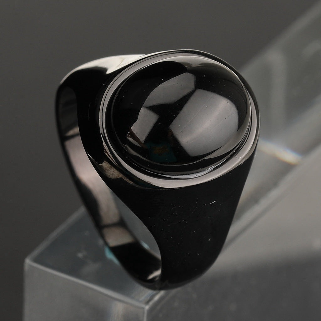 Men's Black Agate Punk Fashion Ornament Street Rings