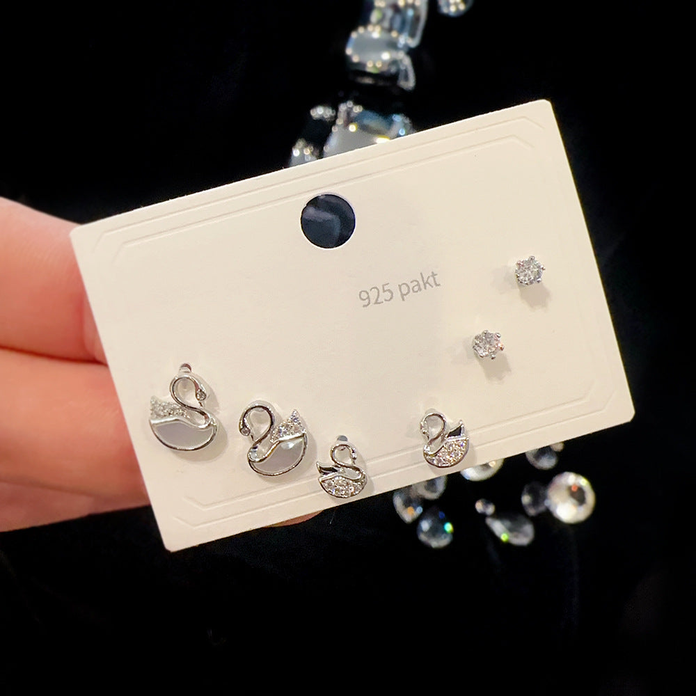 One Card Three Pairs Sier Needle Earrings