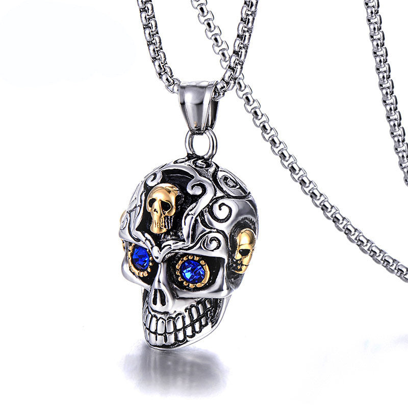 Titanium Steel Cast Skull Gem Stainless Necklaces