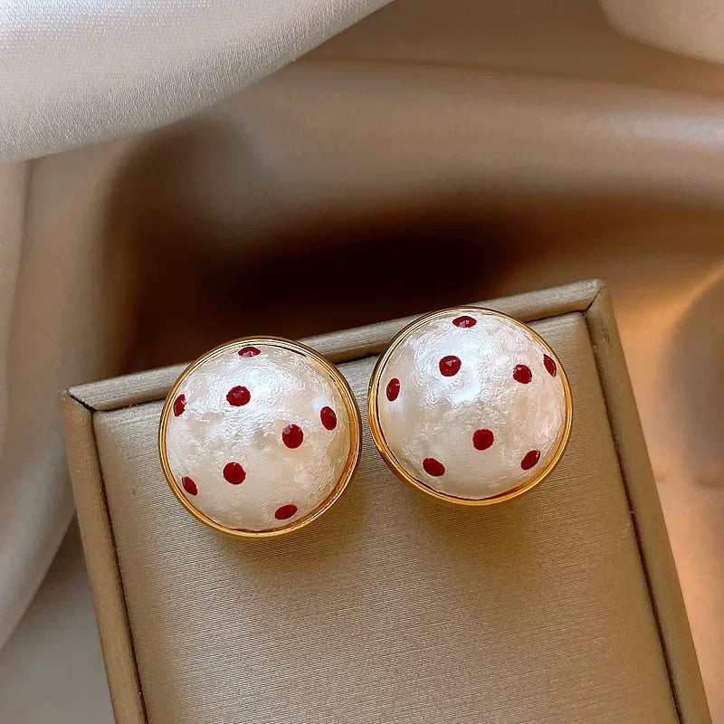 Polka Dot Pearl Sier Needle Fashion Earrings