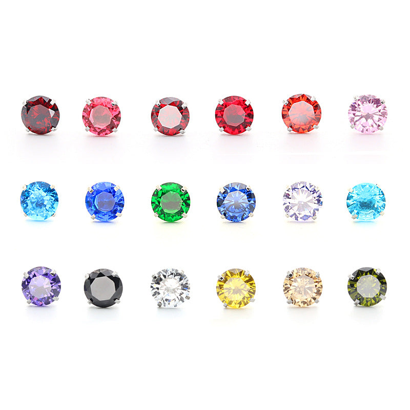 Titanium Steel Diamond Stainless Electroplated Color Stud Earrings