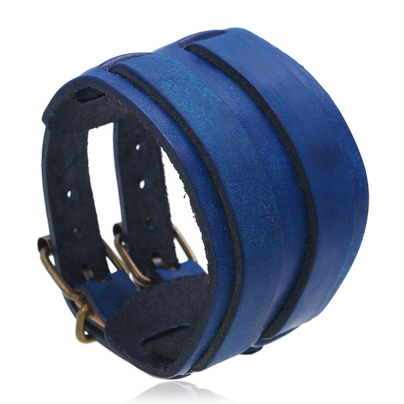 Women's & Men's Vintage Genuine Leather Wide Double Buckle Bracelets