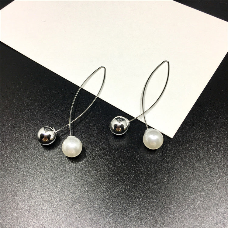 Women's Pearl Fork Long Simple Generous Alloy Earrings