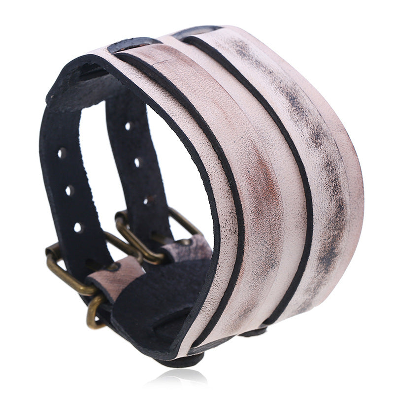 Women's & Men's Vintage Genuine Leather Wide Double Buckle Bracelets