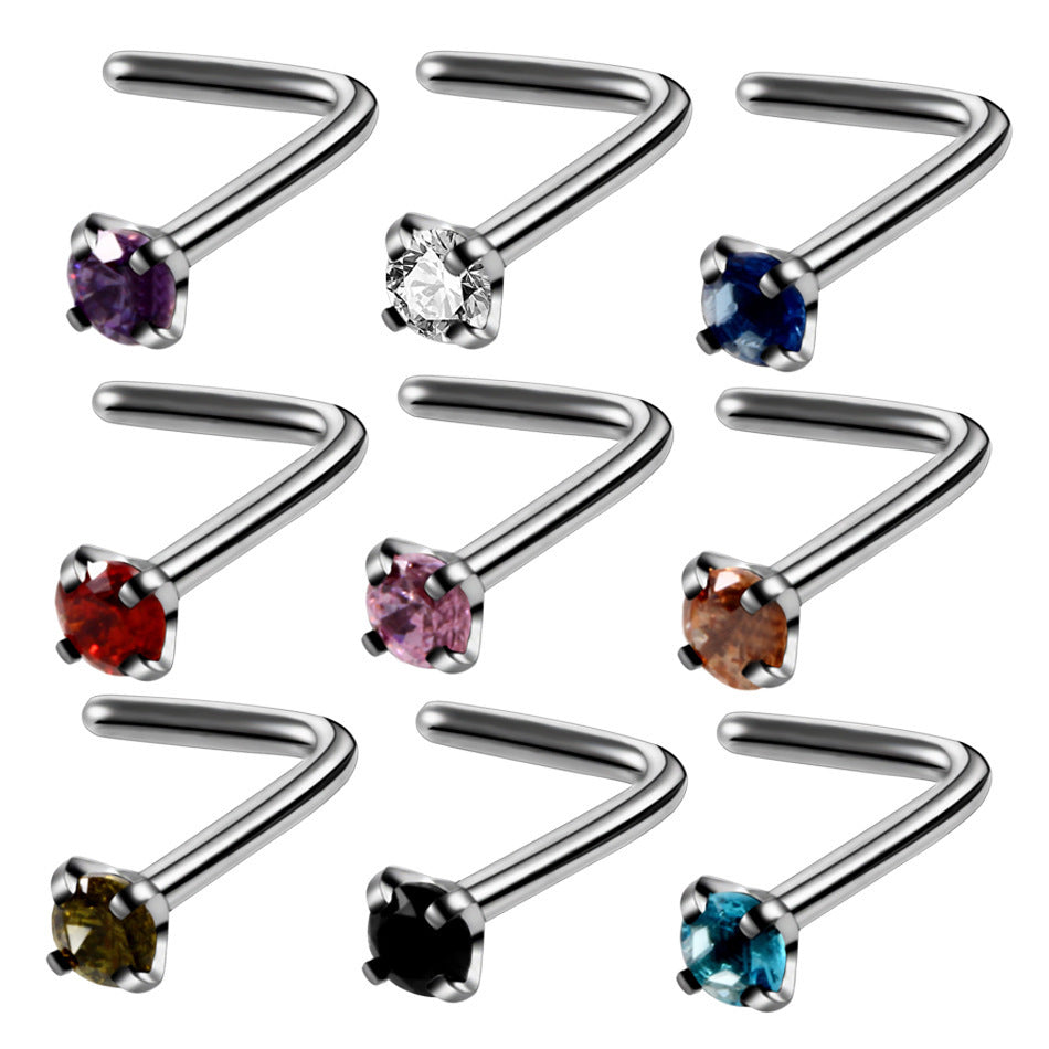 Stainless Steel Round Nose Diamond Zircon Curved Rod Piercing Stud Earrings