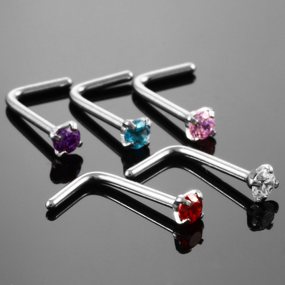 Stainless Steel Round Nose Diamond Zircon Curved Rod Piercing Stud Earrings