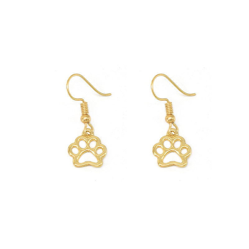 Dog Printed Empty Peach Heart With Paw Type Stud Earrings