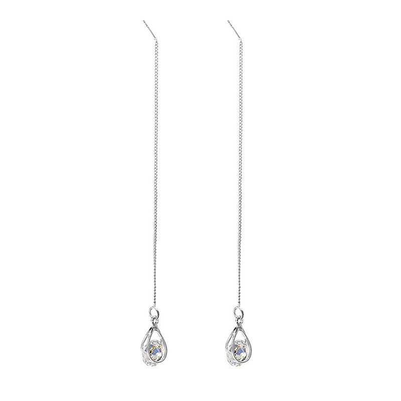 Women's Zircon Water Drops Tassel Asymmetric Long Ear Line