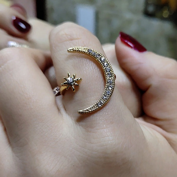 Crescent Tooth Star Moon Plated Creative Rings