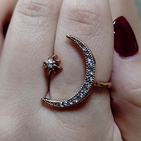 Crescent Tooth Star Moon Plated Creative Rings