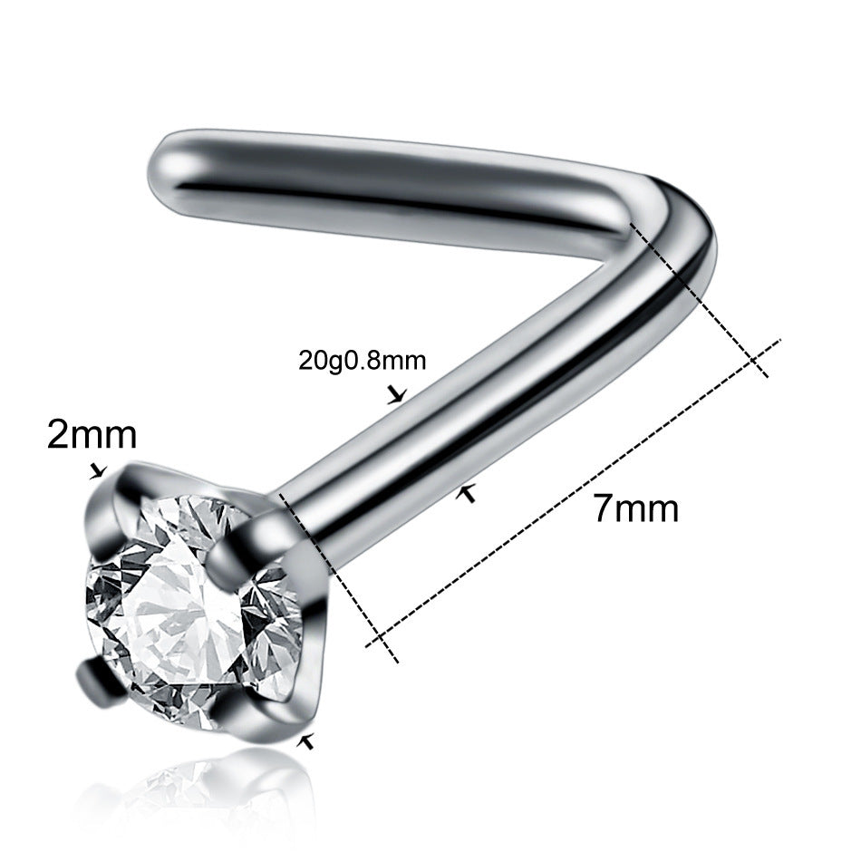 Stainless Steel Round Nose Diamond Zircon Curved Rod Piercing Stud Earrings