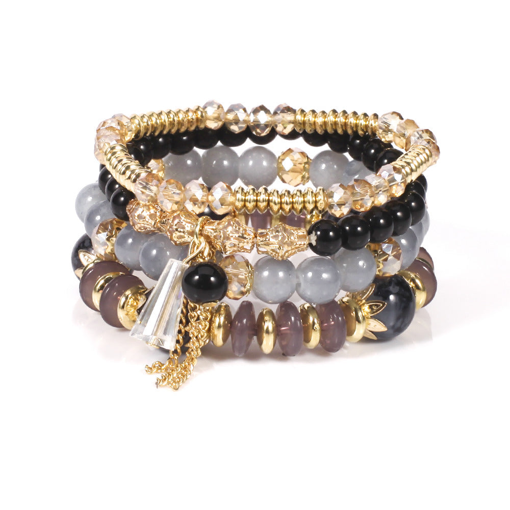 Chain Tassel Colored Glass Electroplated Crystal Bracelets