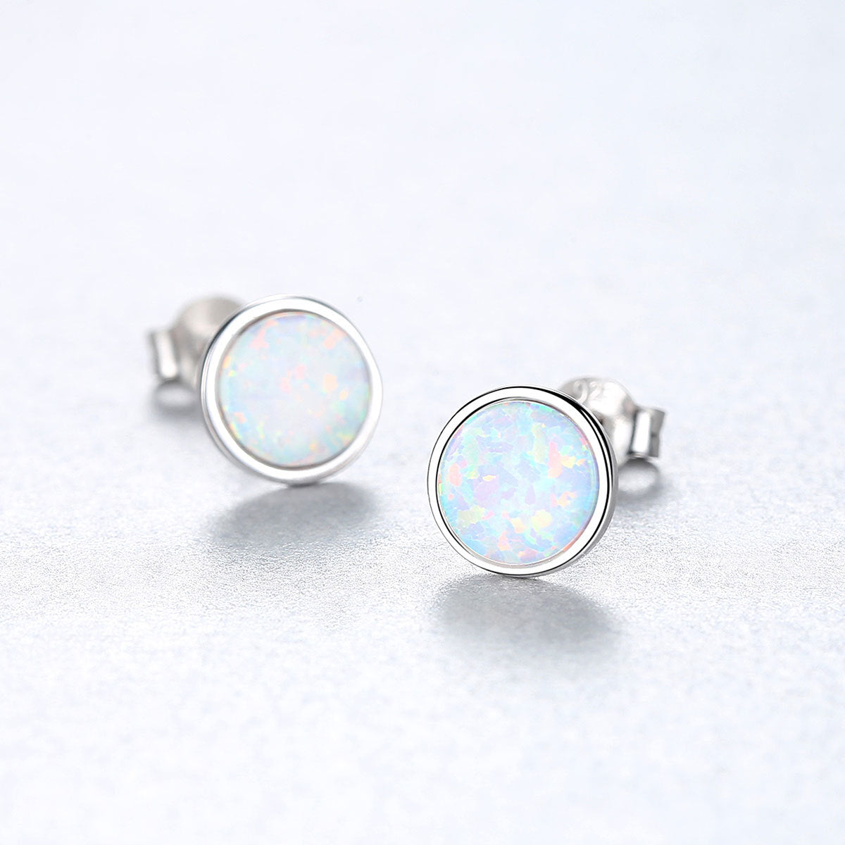 Round Sier Opal Korean Simple Fashion Earrings