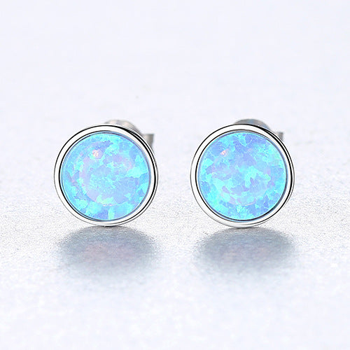 Round Sier Opal Korean Simple Fashion Earrings