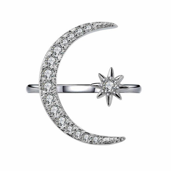 Crescent Tooth Star Moon Plated Creative Rings