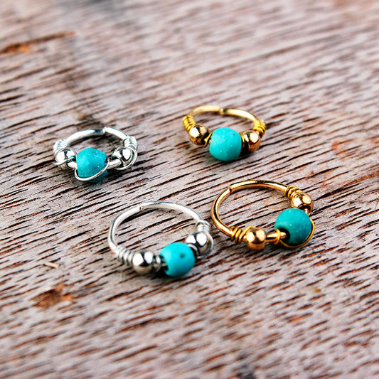 Turquoise Winding Nose Ear Bone Labret Rings