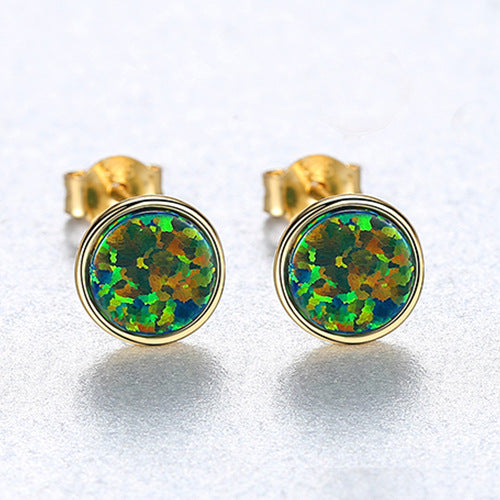 Round Sier Opal Korean Simple Fashion Earrings