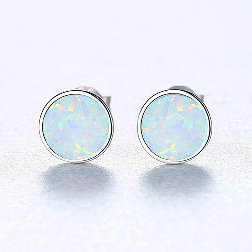 Round Sier Opal Korean Simple Fashion Earrings