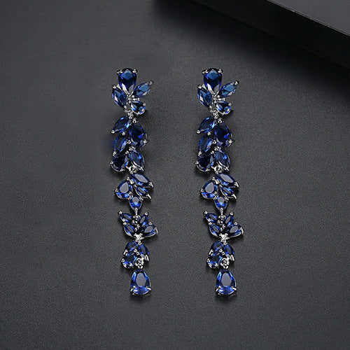 Women's Long Elegant Copper Inlaid Zircon Earrings