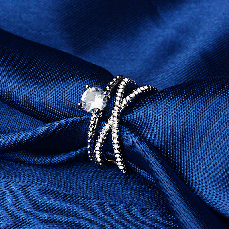 Super Flash Eight Hearts Arrows Zircon With Diamond Winding Ring