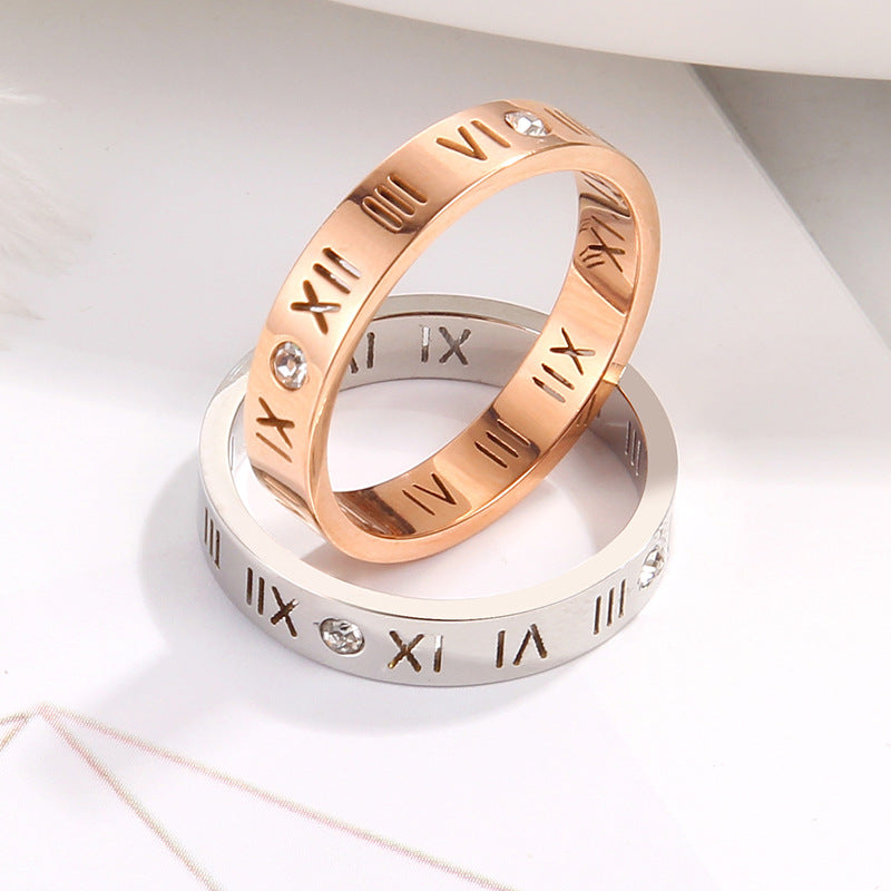 Women's & Men's Rose Gold Titanium Steel Roman Numeral Rings