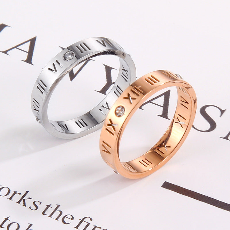 Women's & Men's Rose Gold Titanium Steel Roman Numeral Rings