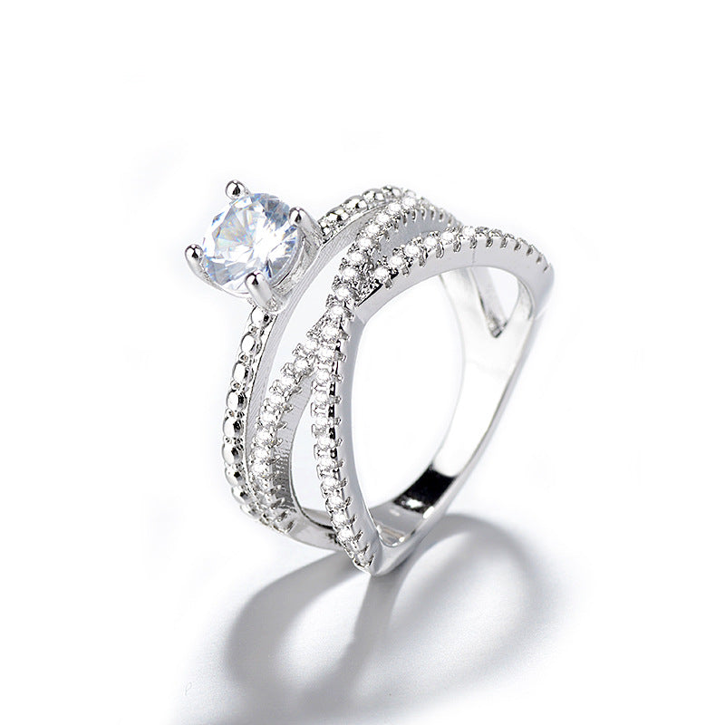 Super Flash Eight Hearts Arrows Zircon With Diamond Winding Ring