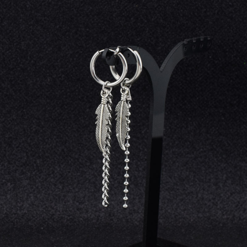 Titanium Steel Jung Kook Vintage Chain Feather Earrings