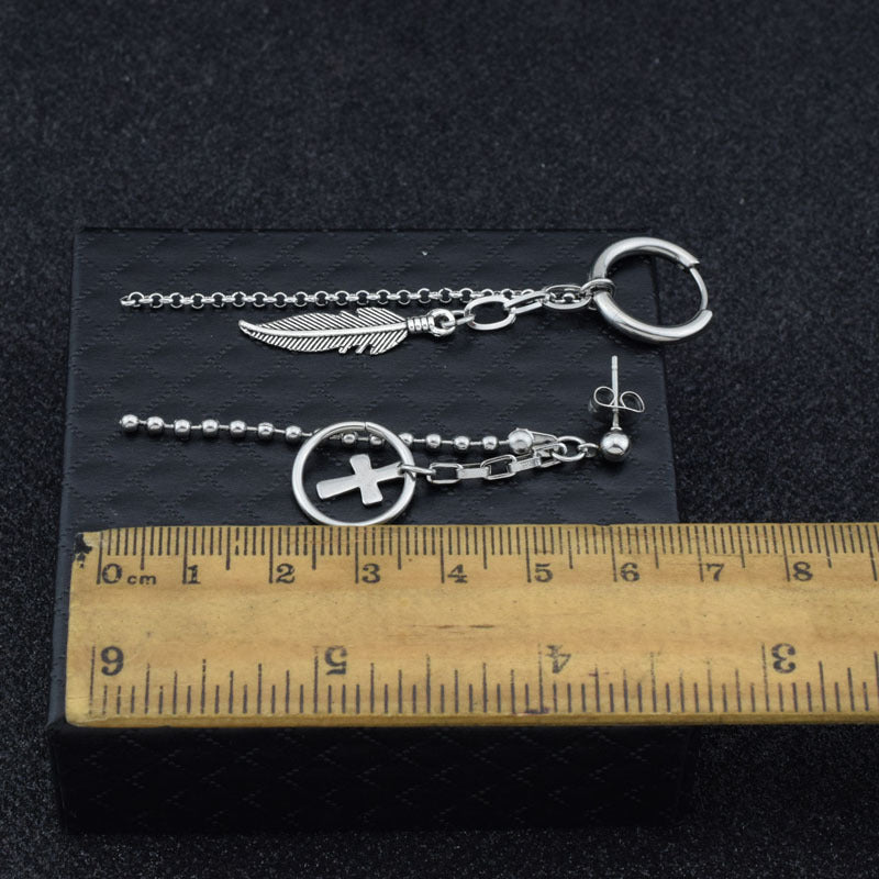 Men's Steel Ear He Feather Retro Hip Hop Earrings