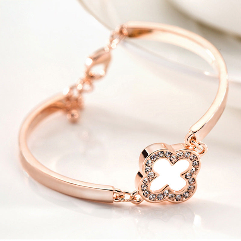 Women's Korean Rose Gold Clover Simple Fashion Brace Bracelets