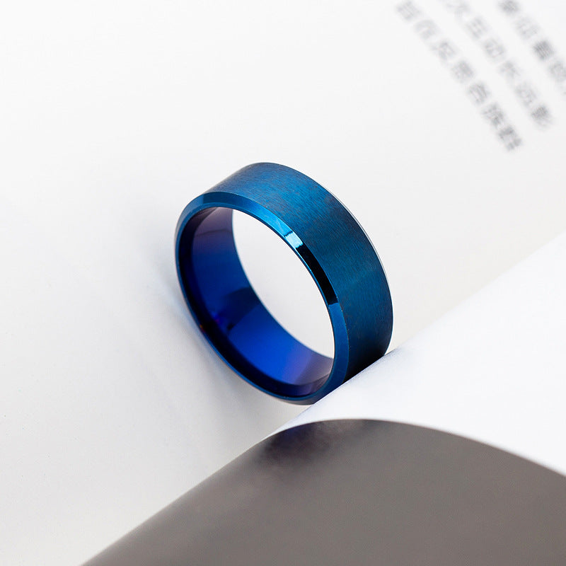 Men's Double Bevel Matte Stainless Steel Fashion Personality Ring