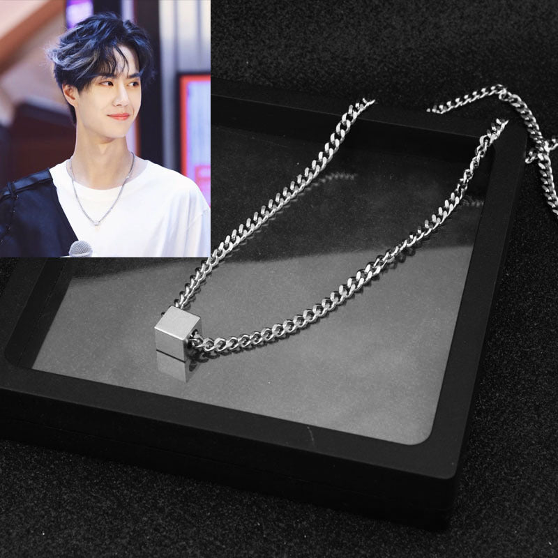Women's & Men's Titanium Steel Square Personality Necklace