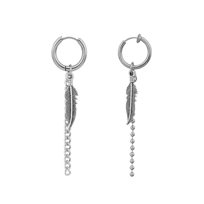 Titanium Steel Jung Kook Vintage Chain Feather Earrings