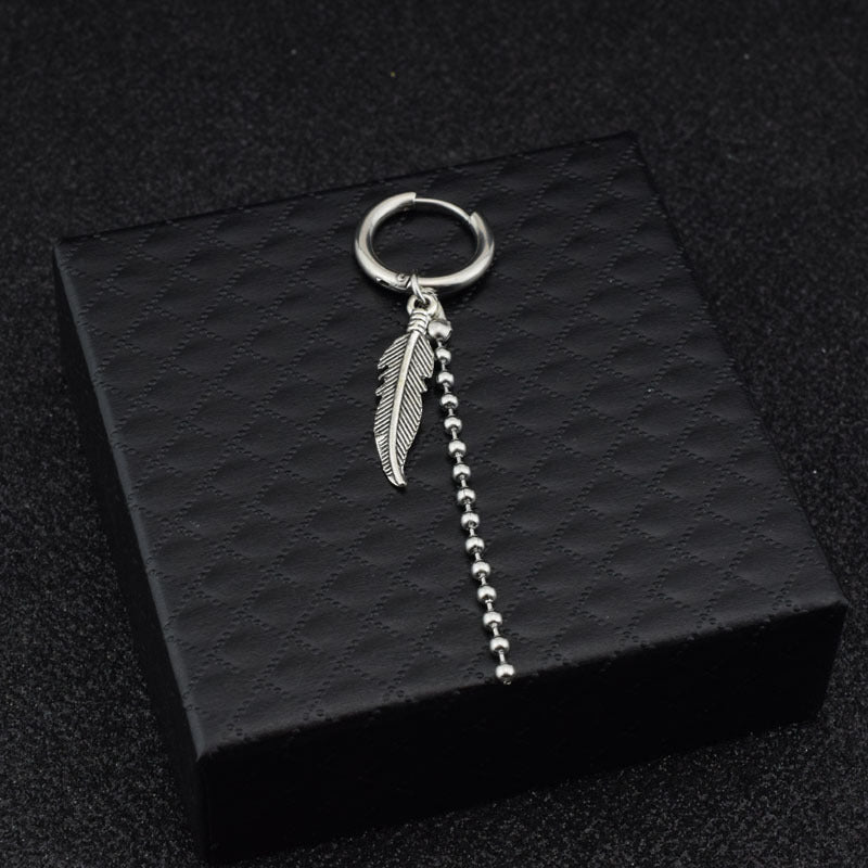 Titanium Steel Jung Kook Vintage Chain Feather Earrings