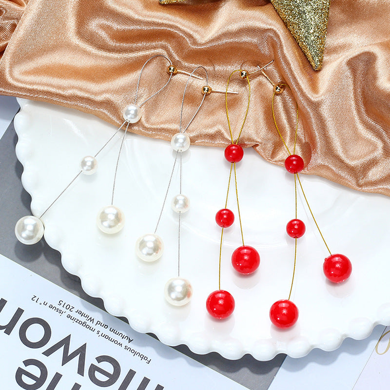 Women's Pearl Sier Needle Long Tassel Ear Brushed Earrings